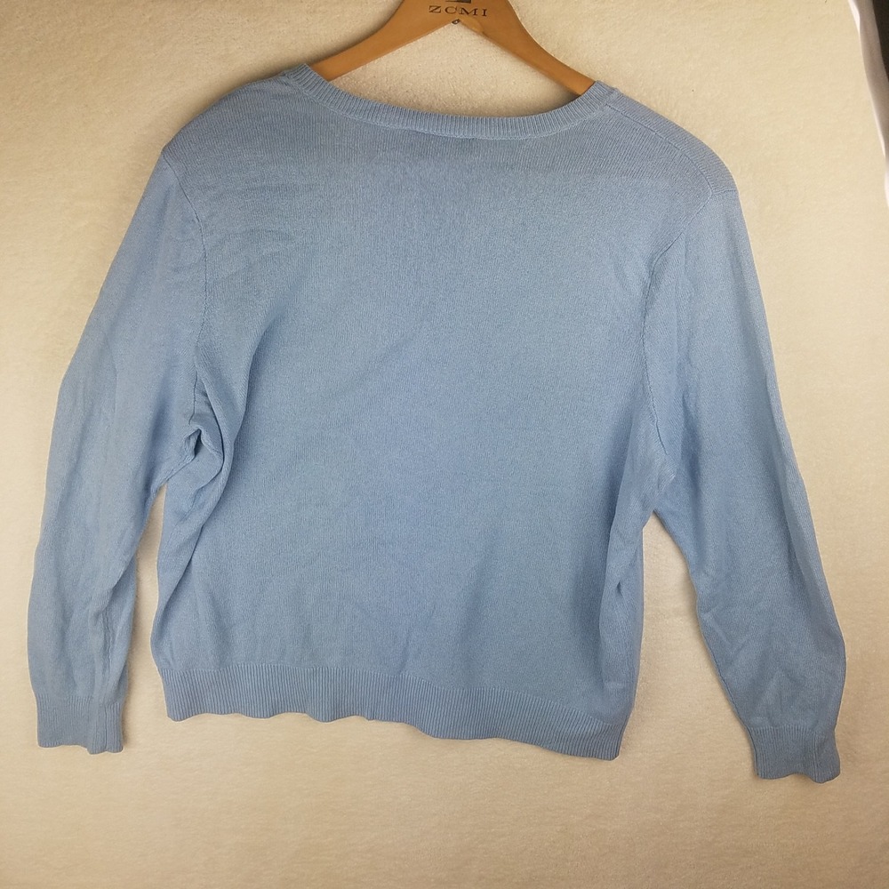 Lauren Ralph Lauren V-Neck Sweater Womens 2X pastel Blue Embroidered Logo Preppy